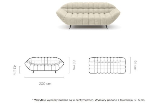 Wymiary sofy Kadi 200 cm Wymiary sofy Kadi 200 cm