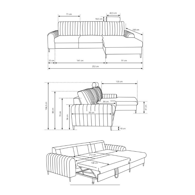 Narożnik Felix - wymiary