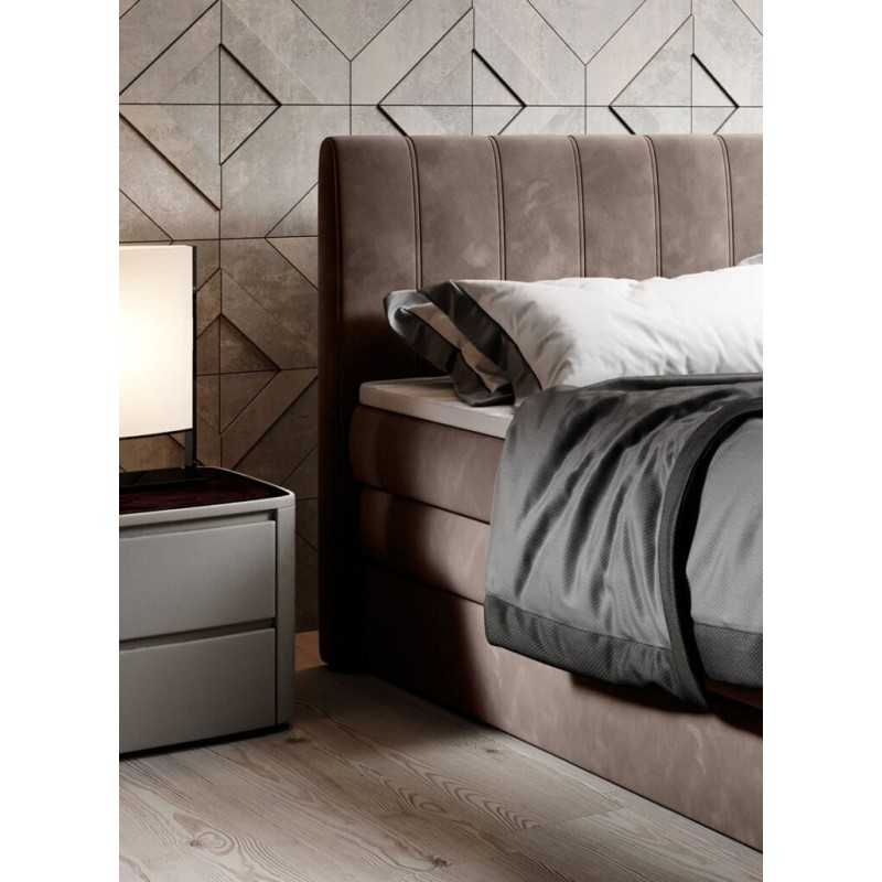 łóżko z nowoczesnym zagłówkiem 