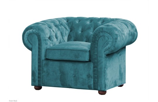 Niebieski Fotel Chesterfield Mati