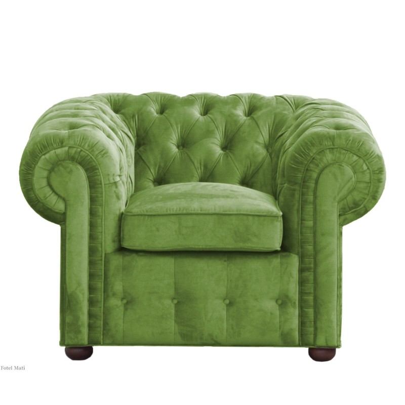 Zielony Fotel Chesterfield Mati