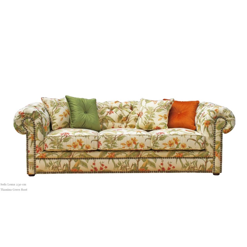 Sofa pikowana w kwiaty Loma 232 cm