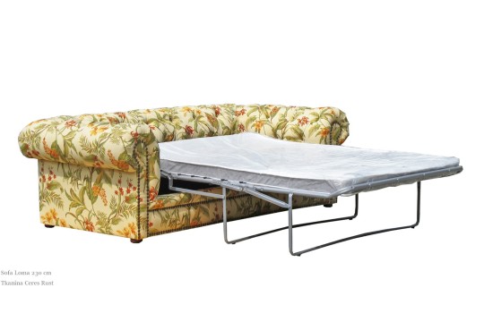 Sofa pikowana w kwiaty Loma 232 cm - po rozłożeniu