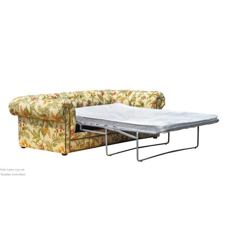 Sofa pikowana w kwiaty Loma 232 cm - po rozłożeniu