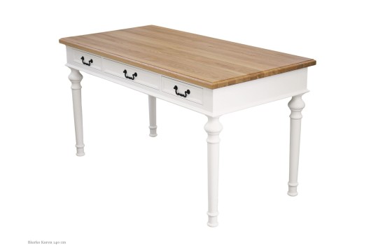 Białe biurko z dębowym blatem Karen