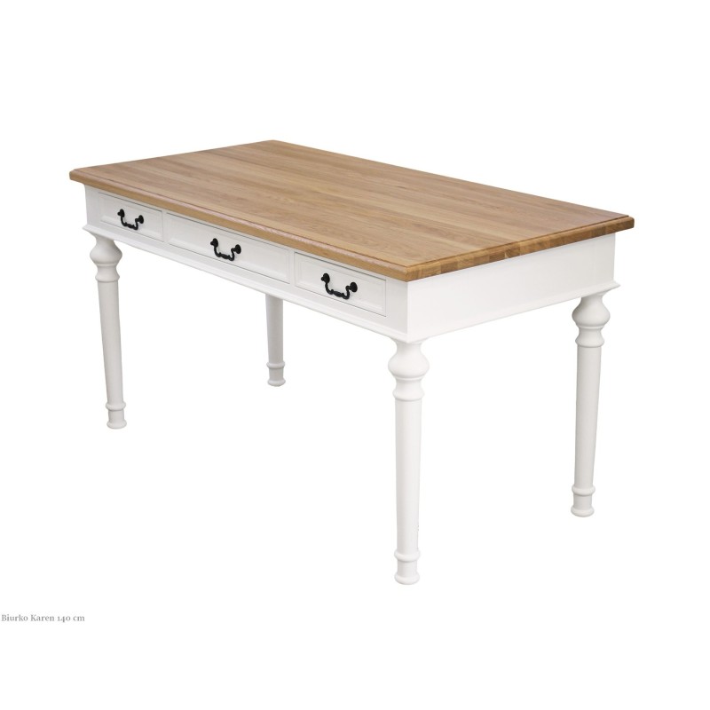 Białe biurko z dębowym blatem Karen