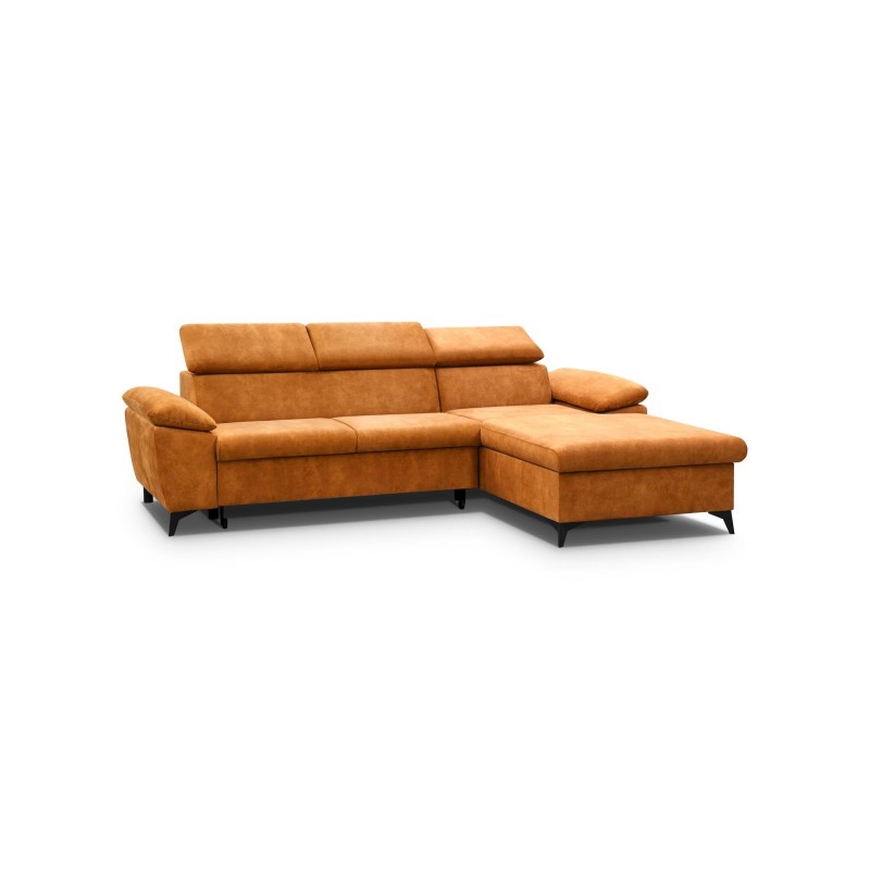 sofa narożna w musztardowym kolorze 