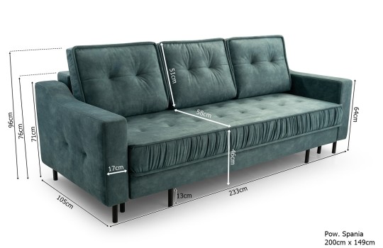 sofa pikowana na wysokich nogach 