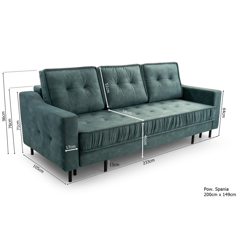sofa pikowana na wysokich nogach 