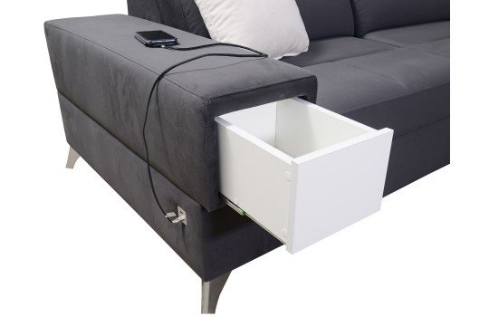 sofa z drewnianą szufladą 