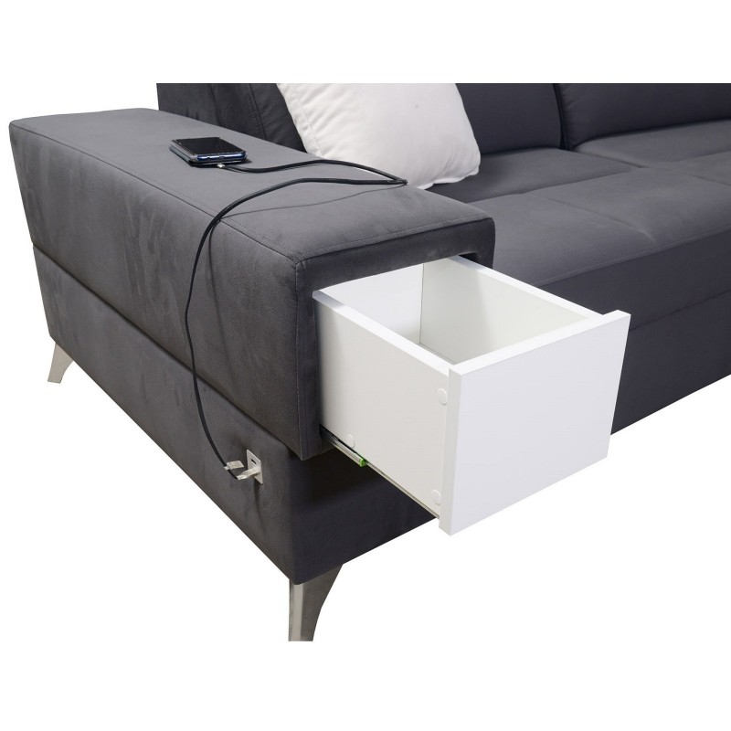 sofa z drewnianą szufladą 