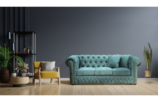 Sofa Chesterfield w zielonej tkaninie