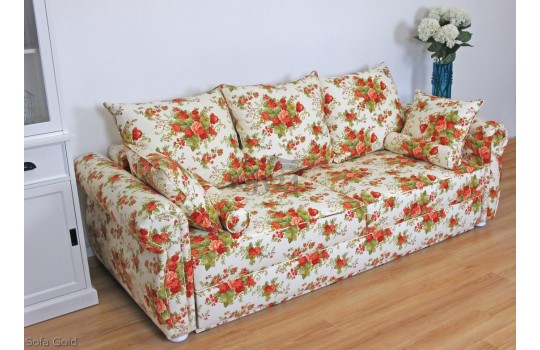 Kanapa w kwiaty z dużą funkcją spania Gold 236 cm