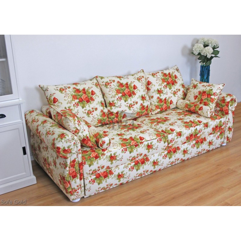 Kanapa w kwiaty z dużą funkcją spania Gold 236 cm