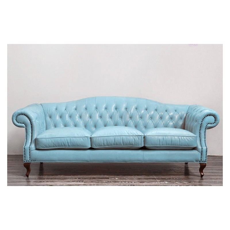 Błękitna sofa chesterfield 240 cm Solano