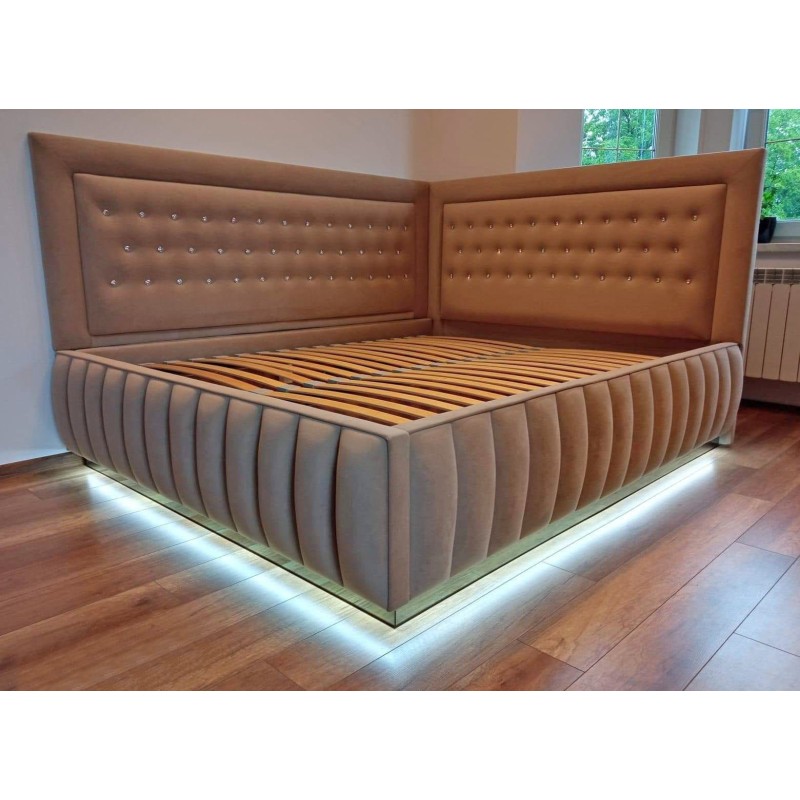 Narożne łóżko tapicerowane z oświetleniem LED Odys