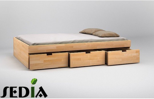 Łóżko bukowe z pojemnikiem na pościel Turkus