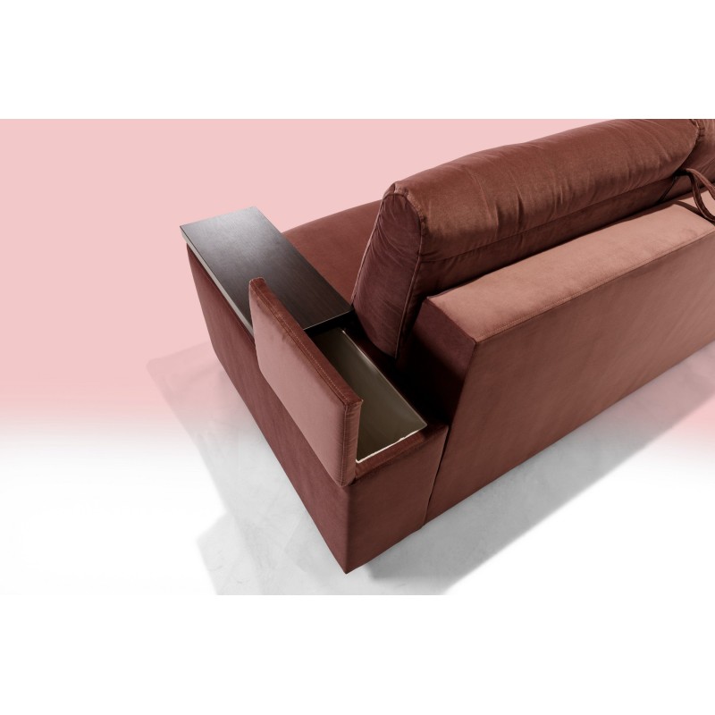 sofa z pojemnikiem w boku i półką 
