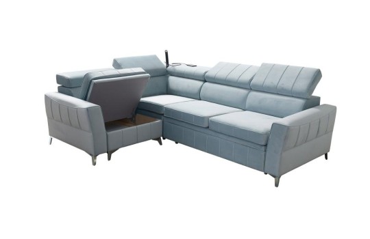 niebieska sofa z pojemnikiem 