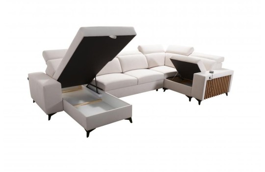 narożnik z podnoszonymi schowkami na pościel 