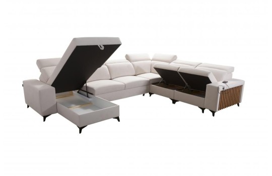 narożnik z dużymi pojemnikami na pościel 