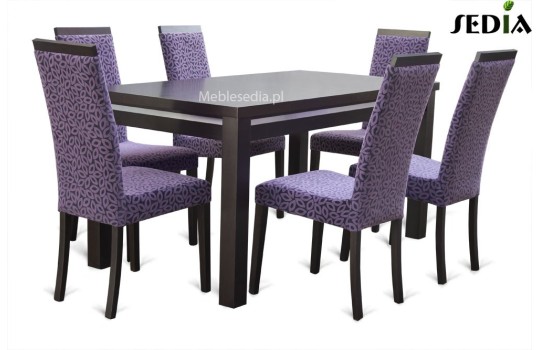 Stół z krzesłami tapicerowanymi Kare 