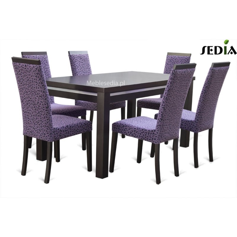 Stół z krzesłami tapicerowanymi Kare 