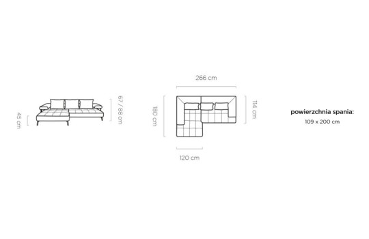 Designerski narożnik Gwinea Mini 266x180 cm 