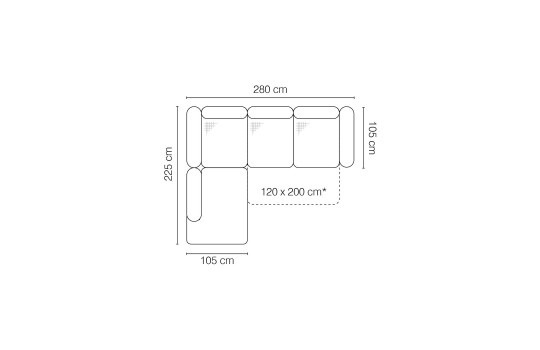 narożnik z oparciami pod plecy z każdej strony 