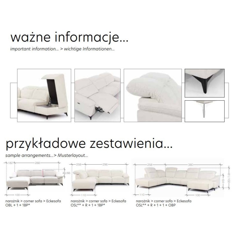 narożnik na wysokich metalowych nóżkach 