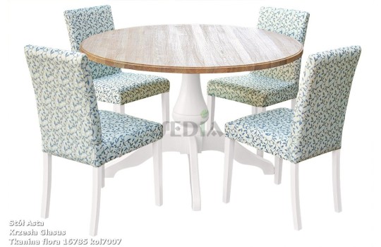 Stół dębowy z 4 krzesłami tapicerowanymi