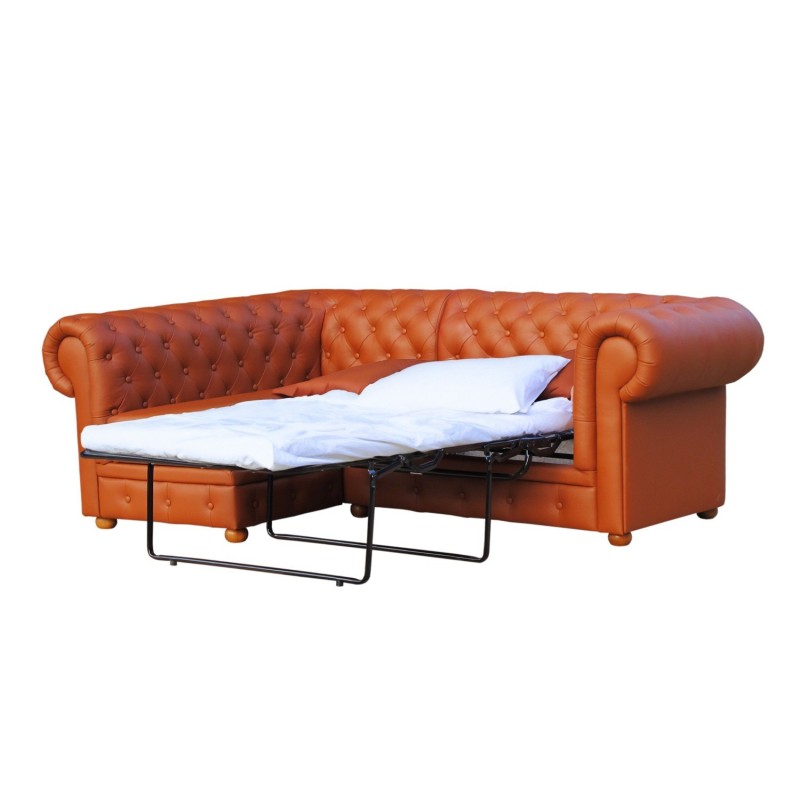 Narożnik chesterfield Manila po rozłożeniu funkcji spania