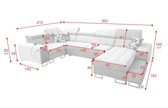 narożnik z dużą powierzchnią spania 