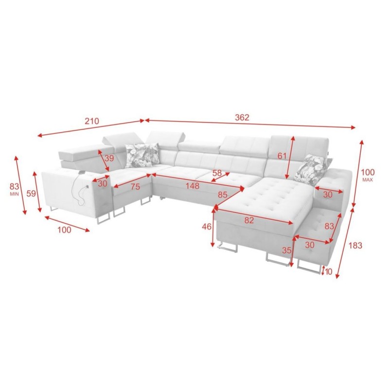 narożnik z dużą powierzchnią spania 