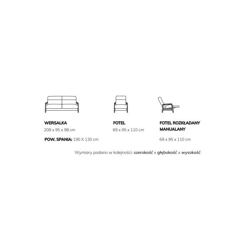 wymiary mebli do salonu Roma 
