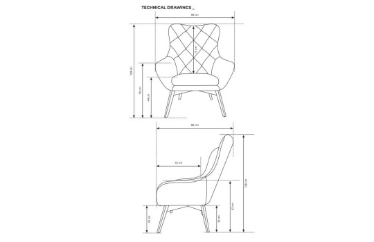 fotel na wysokich drewnianych nogach 