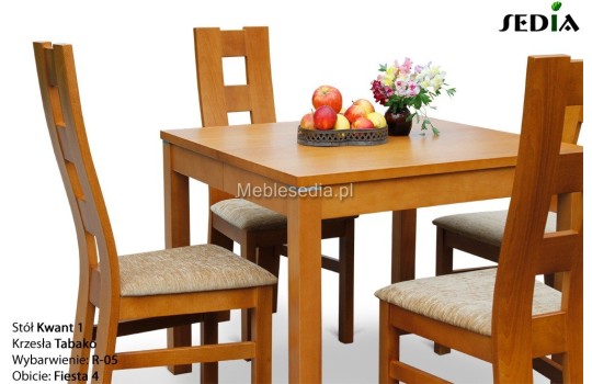 Krzesła tabako i kwadratowy stół Kwant