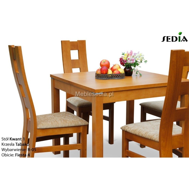 Krzesła tabako i kwadratowy stół Kwant