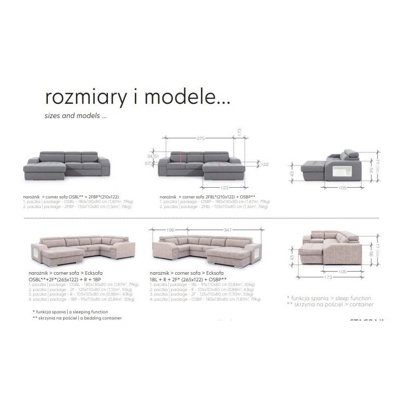 Funkcjonalny narożnik Lordi S 275x173 cm