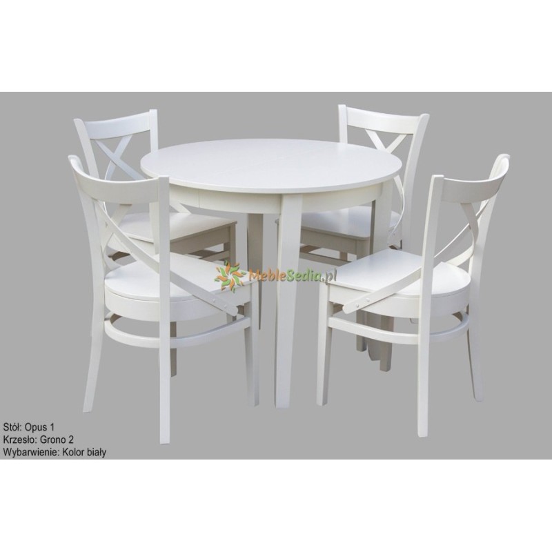 4 krzesła drewniane i stół biały 