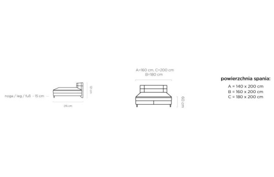 łóżko w trzech rozmiarach 