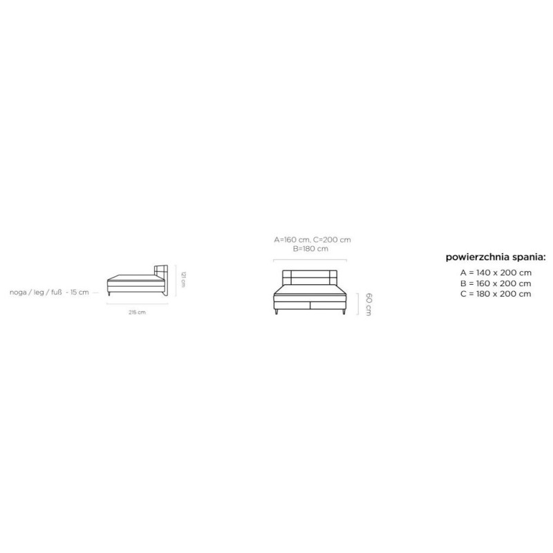 łóżko w trzech rozmiarach 