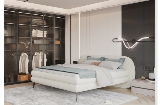 łóżko w jasnym materiale luka