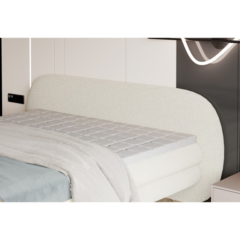 łóżko w tkaninie boucle 