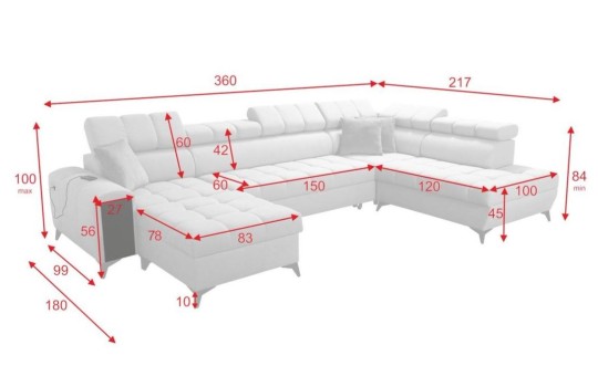 Narożnik z barkiem Magni VI 180x360x217 cm Narożnik z barkiem Magni VI 180x360x217 cm