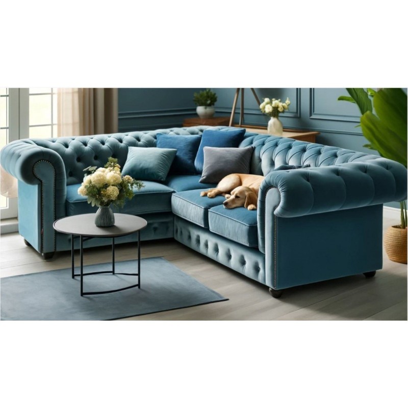 niebieski narożnik chesterfield 