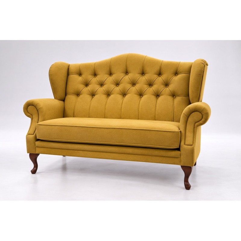 Musztardowa sofa uszak Bertiso w nowoczesnym salonie Musztardowa sofa uszak Bertiso w nowoczesnym salonie
