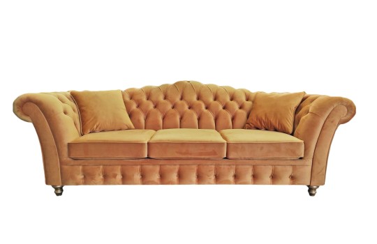 Kanapa Chesterfield w żółtej tkaninie