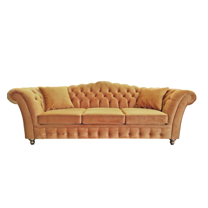 Kanapa Chesterfield Lux w żółtej tkaninie