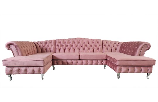 Różowy narożnik Chesterfield na wymiar - Lux
